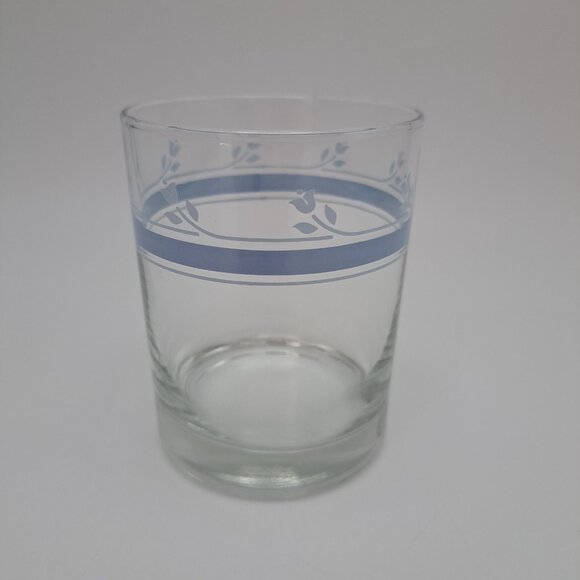 Vintage Clear Drinking Glass With Blue Floral Trim - Picture 1 of 9